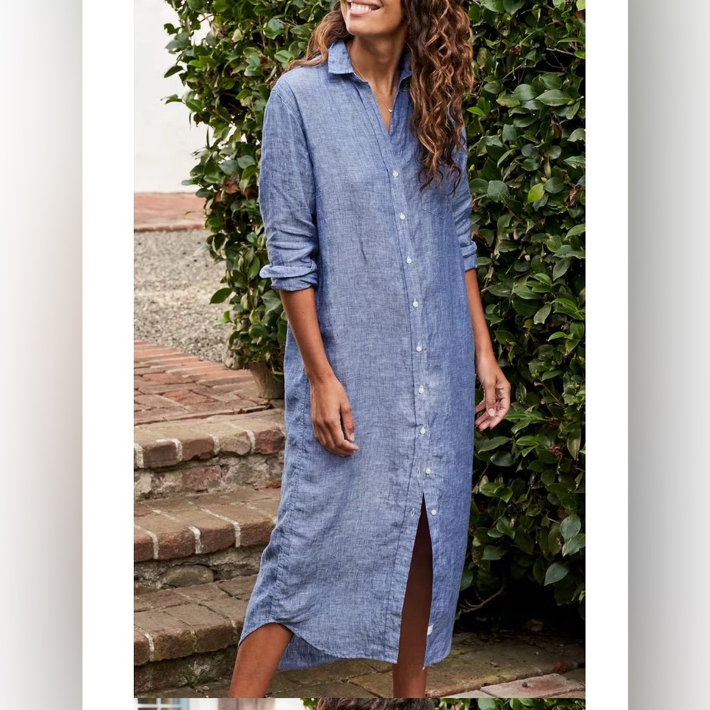 Magic Linen midi shirt dress size L pure linen